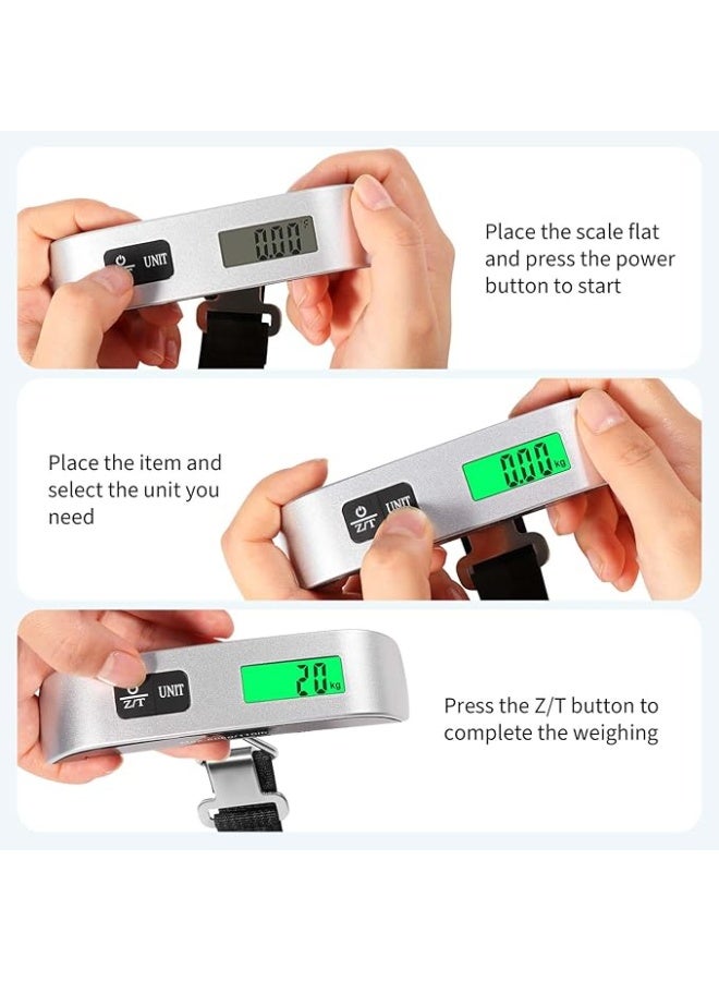 Blendura Digital Luggage Scale with Temperature Sensor, Portable Hanging Travel Scale with Tare Function, Backlit LCD Display, High Precision up to 50kg / 110lb (Silver) - Image 4